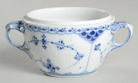 Blue Fluted Half Lace Border (No Trim) Sugar Bowl No Lid