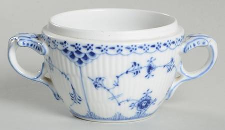 Blue Fluted Half Lace Border (No Trim) Sugar Bowl No Lid