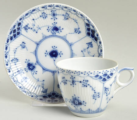 Blue Fluted Plain (No Trim) Flat Cup & Saucer Set