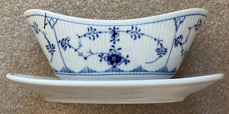 Blue Fluted Plain (No Trim) Gravy Boat & Underplate