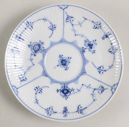 Blue Fluted Plain (No Trim) Flat Cup Saucer
