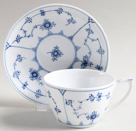 Blue Fluted Plain (No Trim) Flat Cup & Saucer Set