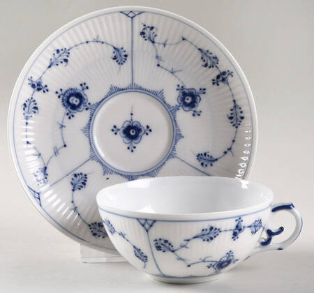 Blue Fluted Plain (No Trim) Flat Cup & Saucer Set