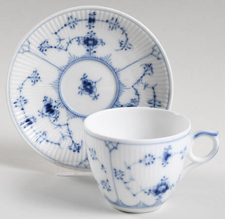 Blue Fluted Plain (No Trim) Flat Cup & Saucer Set
