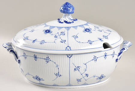 Blue Fluted Plain (No Trim) Oval Tureen & Lid