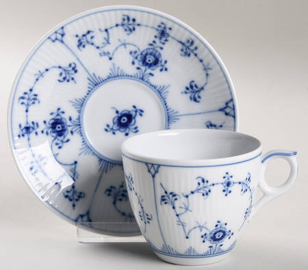 Blue Fluted Plain (No Trim) Flat Demitasse Cup & Saucer Set