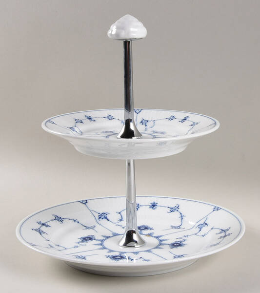 Blue Fluted Plain (No Trim) 2 Tiered Serving Tray