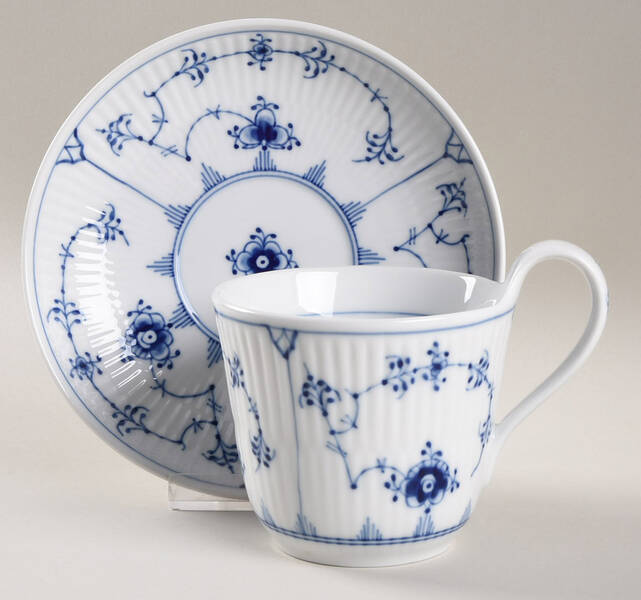 Blue Fluted Plain (No Trim) Oversized Cup & Saucer Set