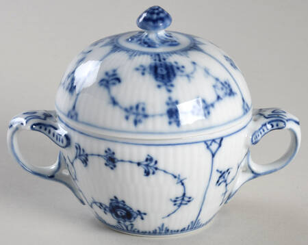 Blue Fluted Plain (No Trim) Sugar Bowl & Lid