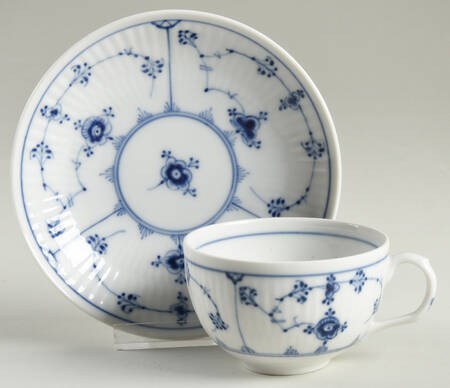 Blue Fluted Plain (No Trim) Flat Cup & Saucer Set