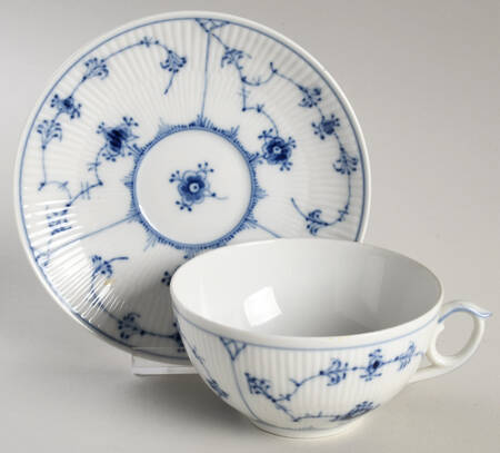 Blue Fluted Plain (No Trim) Flat Cup & Saucer Set
