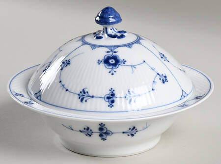 Blue Fluted Plain (No Trim) Round Covered Butter