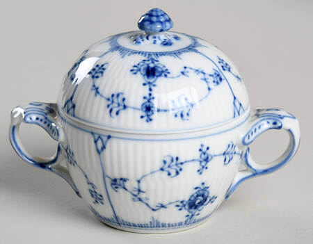 Blue Fluted Plain (No Trim) Sugar Bowl & Lid