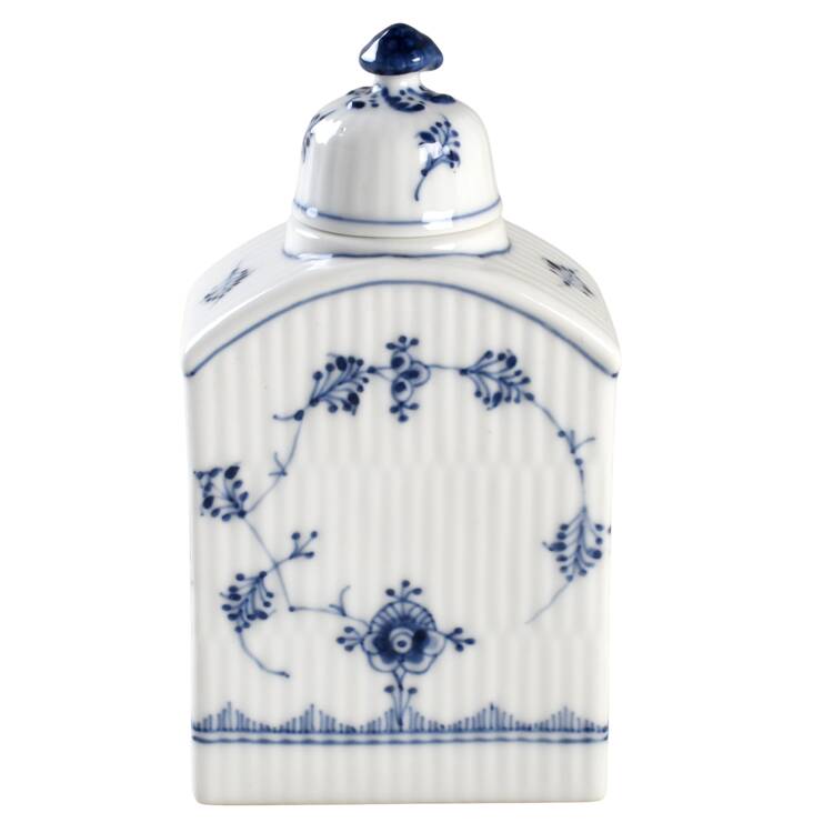Blue Fluted Plain (No Trim) Tea Caddy & Lid