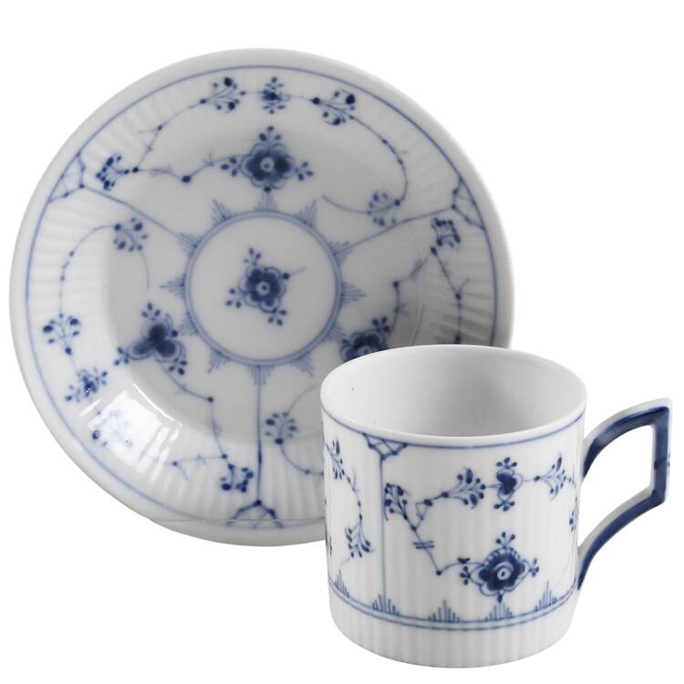 Blue Fluted Plain (No Trim) Breakfast Cup & Saucer Set