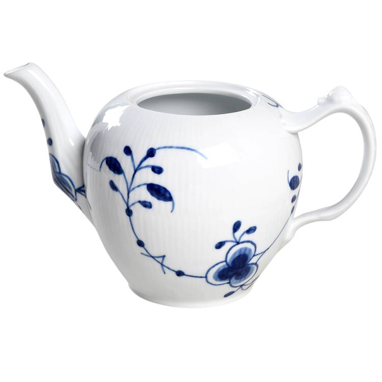 Blue Fluted Plain (No Trim) Teapot No Lid