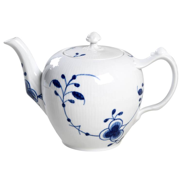 Blue Fluted Plain (No Trim) Teapot & Lid