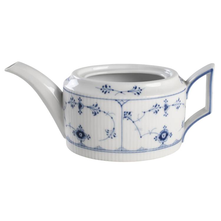 Blue Fluted Plain (No Trim) Teapot No Lid