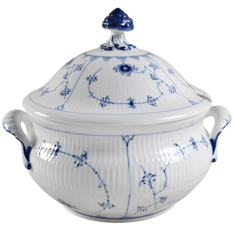 Blue Fluted Plain (No Trim) Tureen & Lid