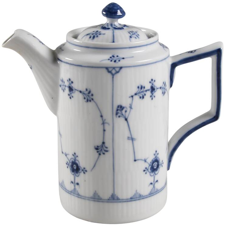 Blue Fluted Plain (No Trim) Coffee Pot & Lid