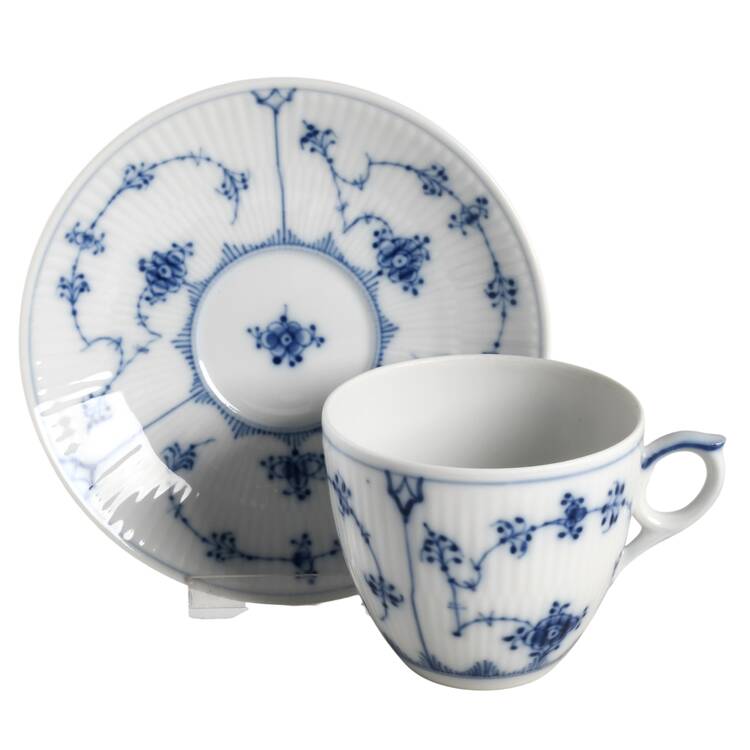 Blue Fluted Plain (No Trim) Flat Demitasse Cup & Saucer Set