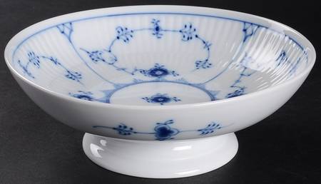 Blue Fluted Plain (No Trim) Low Footed Cake Plate
