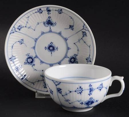 Blue Fluted Plain (No Trim) Flat Cup & Saucer Set