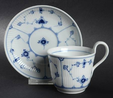 Blue Fluted Plain (No Trim) Flat Cup & Saucer Set