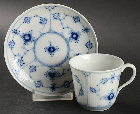 Blue Fluted Plain (No Trim) Flat Demitasse Cup & Saucer Set