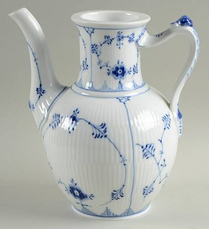 Blue Fluted Plain (No Trim) Coffee Pot No Lid
