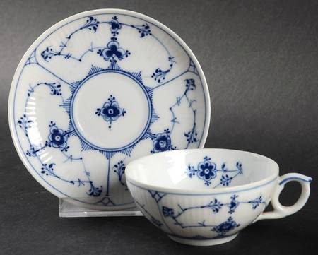Blue Fluted Plain (No Trim) Flat Cup & Saucer Set