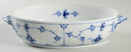 Blue Fluted Plain (No Trim) Oval Vegetable No Lid