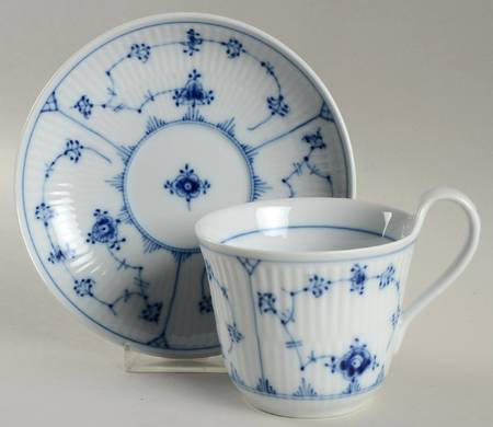 Blue Fluted Plain (No Trim) Flat Cup & Saucer Set
