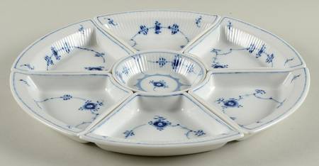 Blue Fluted Plain (No Trim) 7 Piece Lazy Susan (6 Side and 1 Center Section)
