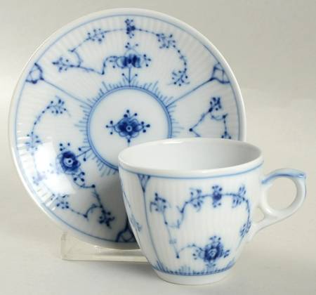 Blue Fluted Plain (No Trim) Flat Demitasse Cup & Saucer Set