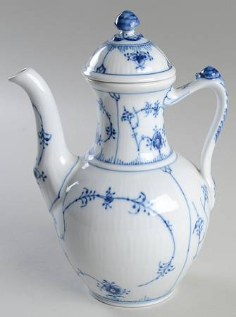 Blue Fluted Plain (No Trim) Small Coffee Pot & Lid