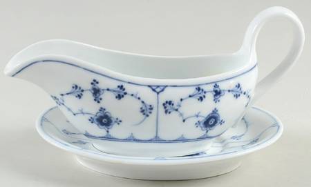 Blue Fluted Plain (No Trim) Gravy Boat & Underplate