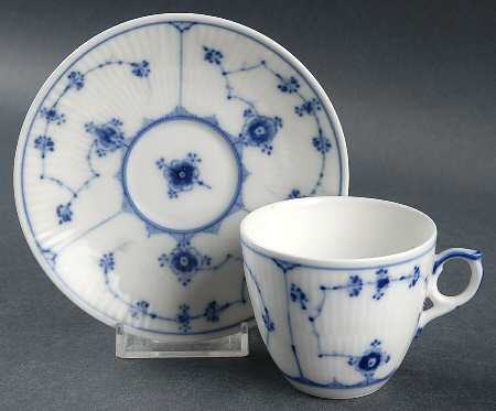 Blue Fluted Plain (No Trim) Flat Cup & Saucer Set