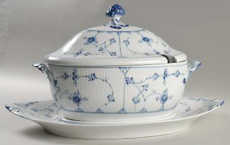 Blue Fluted Plain (No Trim) Oval Tureen & Lid with Underplate