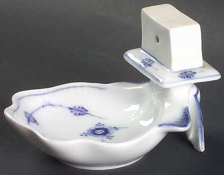 Blue Fluted Plain (No Trim) Ashtray W/Attached Match Holder & Strike