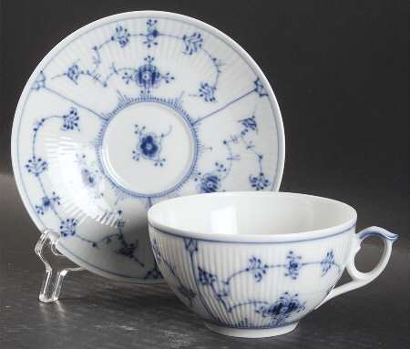 Blue Fluted Plain (No Trim) Breakfast Cup & Saucer Set