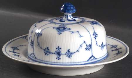 Blue Fluted Plain (No Trim) Round Covered Butter