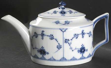 Blue Fluted Plain (No Trim) Mini Teapot & Lid