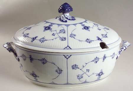 Blue Fluted Plain (No Trim) Oval Tureen & Lid