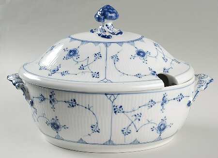 Blue Fluted Plain (No Trim) Oval Tureen & Lid