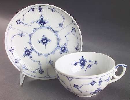 Blue Fluted Plain (No Trim) Flat Cup & Saucer Set