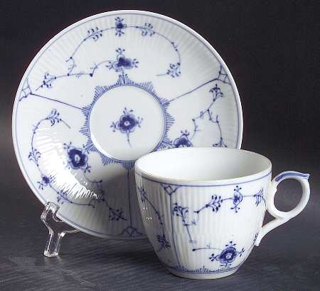 Blue Fluted Plain (No Trim) Oversized Cup & Saucer Set