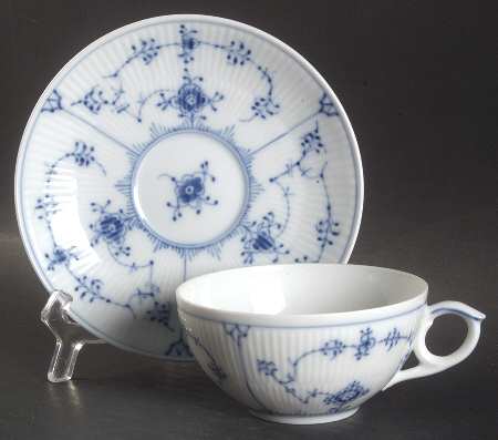 Blue Fluted Plain (No Trim) Flat Cup & Saucer Set