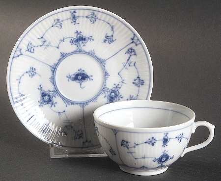 Blue Fluted Plain (No Trim) Flat Cup & Saucer Set