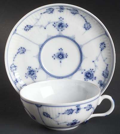 Blue Fluted Plain (No Trim) Flat Demitasse Cup & Saucer Set